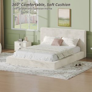 English Elm Airframe Queen Sherpa Upholstered Bed Surround Soft Cushioned Frame for Any Bedroom W1820P517776