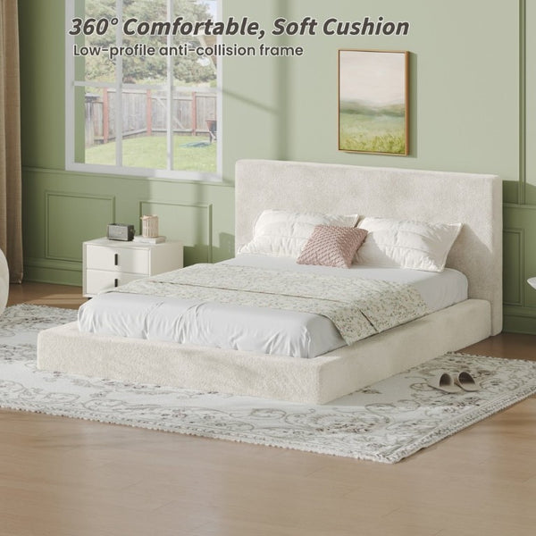 English Elm Airframe Queen Sherpa Upholstered Bed Surround Soft Cushioned Frame for Any Bedroom W1820P517776