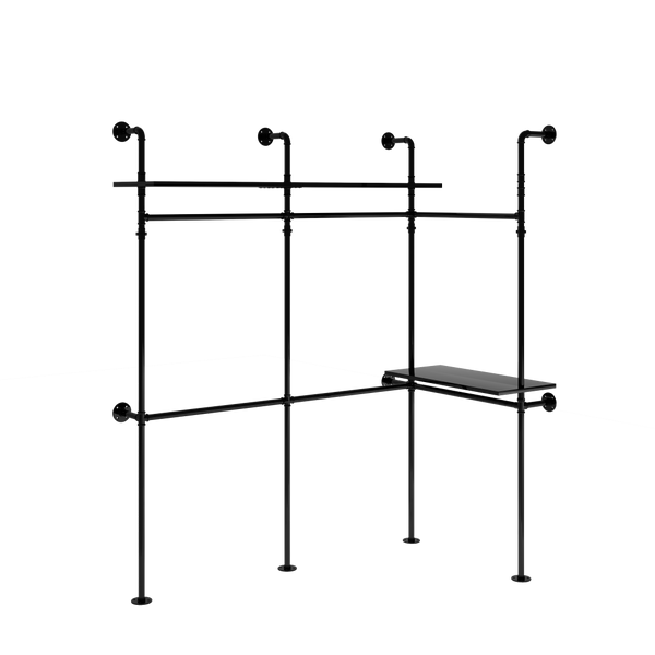 English Elm Industrial Steel Pipe Closet Organizer with Led Lights and Heavy Duty Hanging Rods W1820P518803