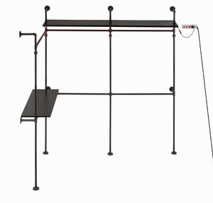 English Elm Industrial Steel Pipe Closet Organizer with Led Lights and Heavy Duty Hanging Rods W1820P518803