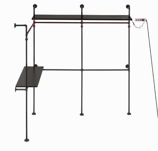 English Elm Industrial Steel Pipe Closet Organizer with Led Lights and Heavy Duty Hanging Rods W1820P518803