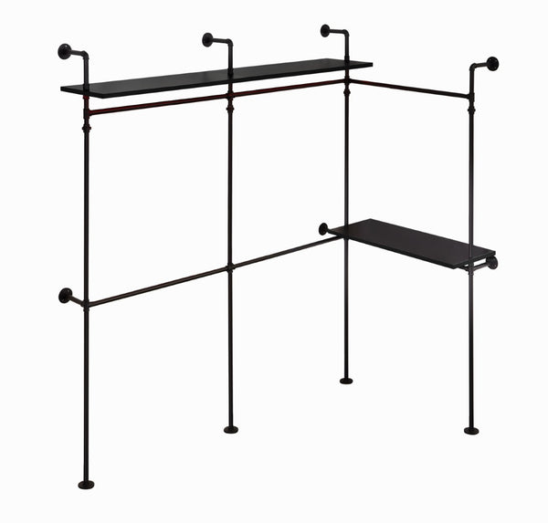 English Elm Industrial Steel Pipe Closet Organizer with Led Lights and Heavy Duty Hanging Rods W1820P518803
