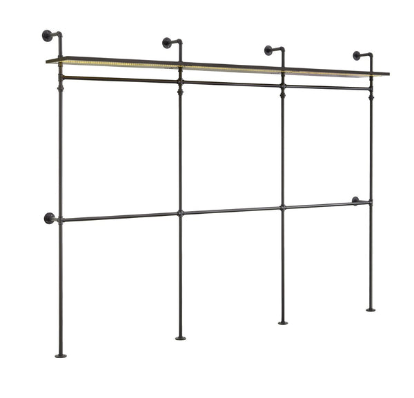 English Elm Industrial Steel Pipe Closet Organizer with Led Lights and Heavy Duty Hanging Rods W1820P518803