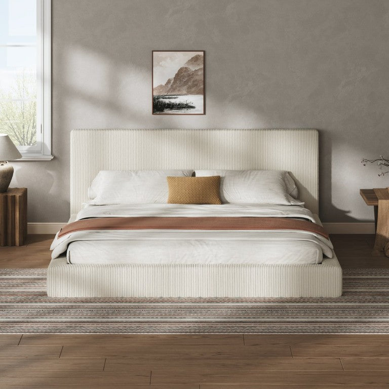 English Elm King Corduroy Upholstered Bed Surround Cushioned Wrap with Plush Foam for Modern Bedroom W1820P521167