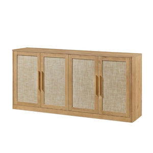 English Elm 67 Inch Woven Rattan Four Door Credenza Boho Sideboard for Dining and Living Spaces W1820P522741