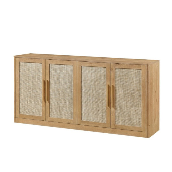 English Elm 67 Inch Woven Rattan Four Door Credenza Boho Sideboard for Dining and Living Spaces W1820P522741
