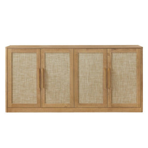 English Elm 67 Inch Woven Rattan Four Door Credenza Boho Sideboard for Dining and Living Spaces W1820P522741