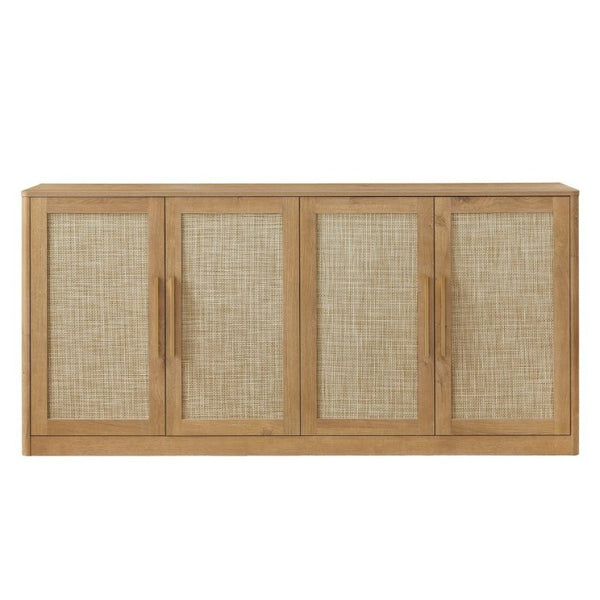 English Elm 67 Inch Woven Rattan Four Door Credenza Boho Sideboard for Dining and Living Spaces W1820P522741