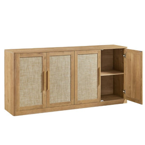 English Elm 67 Inch Woven Rattan Four Door Credenza Boho Sideboard for Dining and Living Spaces W1820P522741
