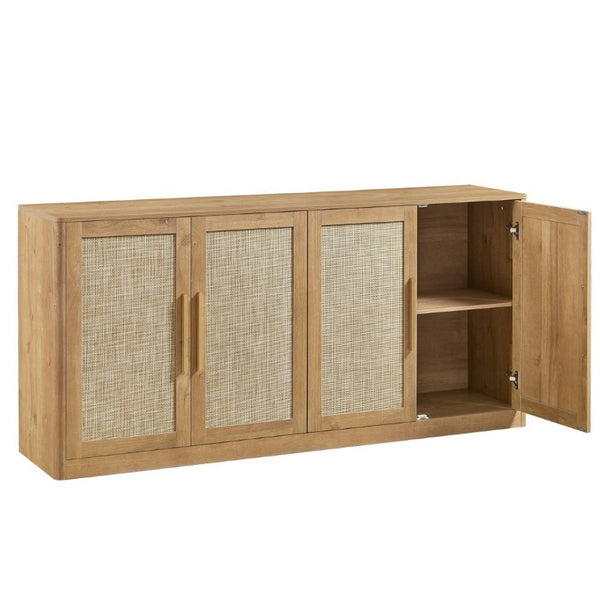 English Elm 67 Inch Woven Rattan Four Door Credenza Boho Sideboard for Dining and Living Spaces W1820P522741
