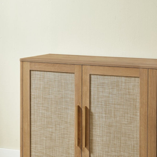 English Elm 67 Inch Woven Rattan Four Door Credenza Boho Sideboard for Dining and Living Spaces W1820P522741