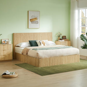English Elm King Hydraulic Lift Storage Bed Rustic Oak Wood Corrugated Panel No Box Spring W1820S00061