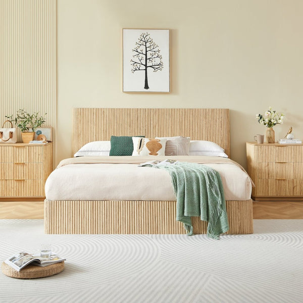 English Elm King Hydraulic Lift Storage Bed Rustic Oak Wood Corrugated Panel No Box Spring W1820S00061