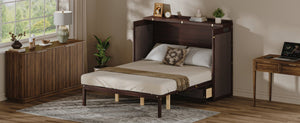 English Elm Multifunctional Queen Murphy Bed Cabinet with Usb Charging Drawers and Fold Down Wall Design Coffee W1820S00062