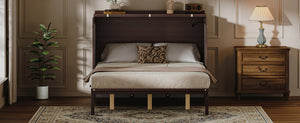 English Elm Multifunctional Queen Murphy Bed Cabinet with Usb Charging Drawers and Fold Down Wall Design Coffee W1820S00062
