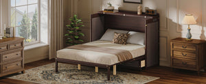 English Elm Multifunctional Queen Murphy Bed Cabinet with Usb Charging Drawers and Fold Down Wall Design Coffee W1820S00062