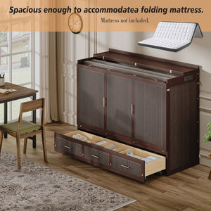English Elm Multifunctional Queen Murphy Bed Cabinet with Usb Charging Drawers and Fold Down Wall Design Coffee W1820S00062