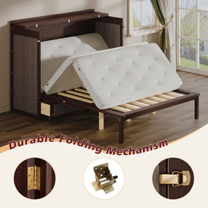 English Elm Multifunctional Queen Murphy Bed Cabinet with Usb Charging Drawers and Fold Down Wall Design Coffee W1820S00062