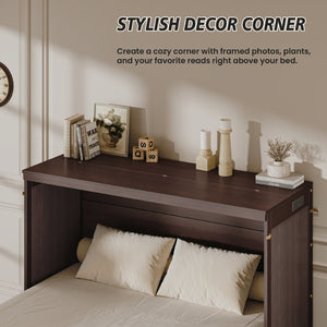English Elm Multifunctional Queen Murphy Bed Cabinet with Usb Charging Drawers and Fold Down Wall Design Coffee W1820S00062
