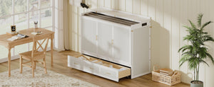 English Elm Multifunctional Queen Murphy Bed Cabinet with Usb Charging Drawers and Fold Down Wall Design White W1820S00063