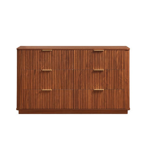 English Elm 6 Drawer Wide Modern Dresser with Sculptural Wave Front Panel for Bedroom or Living Room Walnut W1820S00068