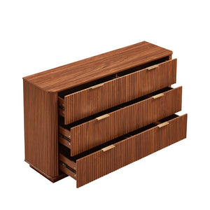 English Elm 6 Drawer Wide Modern Dresser with Sculptural Wave Front Panel for Bedroom or Living Room Walnut W1820S00068