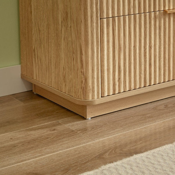 English Elm 6 Drawer Wide Modern Dresser with Sculptural Wave Front Panel for Bedroom or Living Room Oak W1820S00069