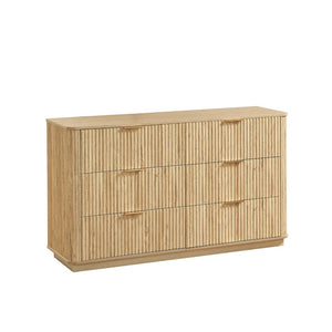 English Elm 6 Drawer Wide Modern Dresser with Sculptural Wave Front Panel for Bedroom or Living Room Oak W1820S00069
