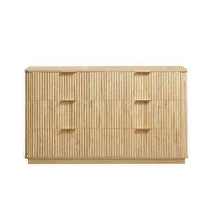 English Elm 6 Drawer Wide Modern Dresser with Sculptural Wave Front Panel for Bedroom or Living Room Oak W1820S00069