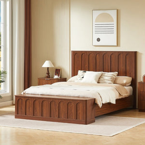 English Elm Queen Platform Bed Mid-Century Arched Headboard Hidden Storage Footboard Walnut Tone Walnut W1820S00074