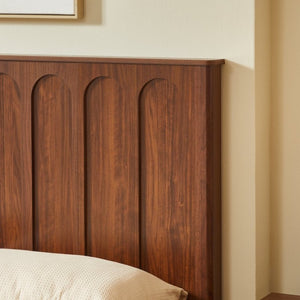 English Elm Queen Platform Bed Mid-Century Arched Headboard Hidden Storage Footboard Walnut Tone Walnut W1820S00074