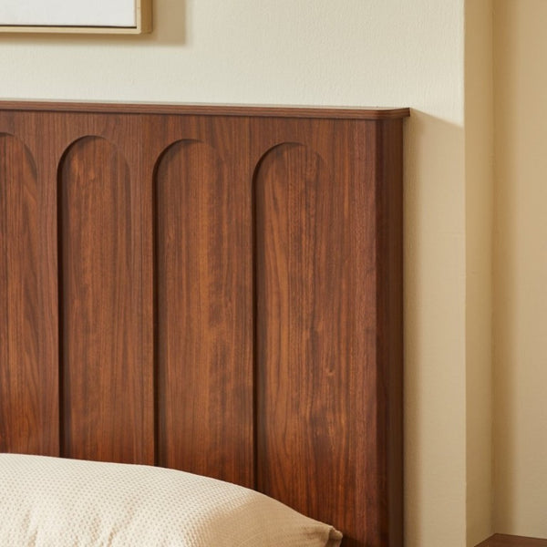 English Elm Queen Platform Bed Mid-Century Arched Headboard Hidden Storage Footboard Walnut Tone Walnut W1820S00074
