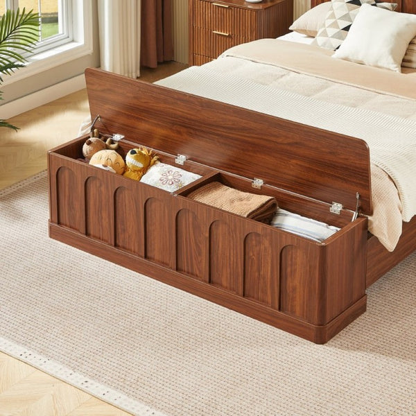 English Elm Queen Platform Bed Mid-Century Arched Headboard Hidden Storage Footboard Walnut Tone Walnut W1820S00074