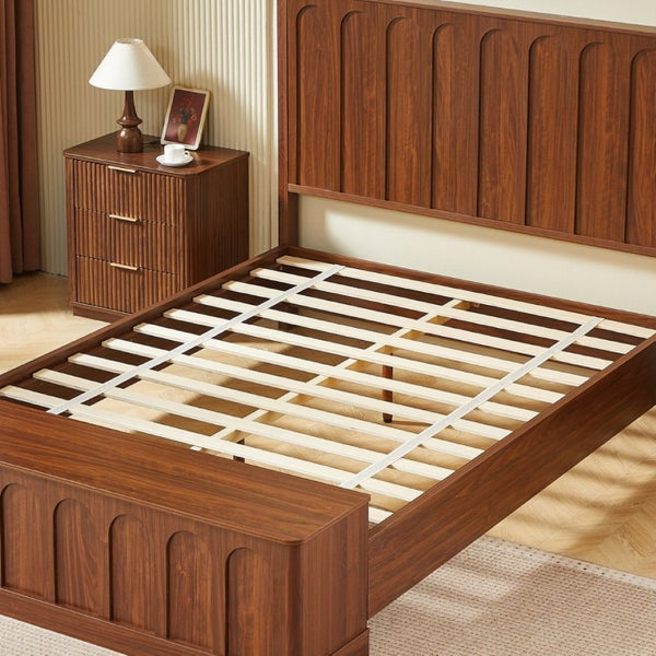 English Elm Queen Platform Bed Mid-Century Arched Headboard Hidden Storage Footboard Walnut Tone Walnut W1820S00074