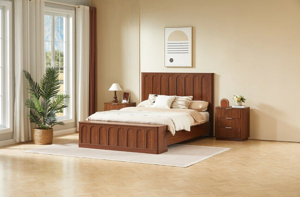 English Elm Queen Platform Bed Mid-Century Arched Headboard Hidden Storage Footboard Walnut Tone Walnut W1820S00074