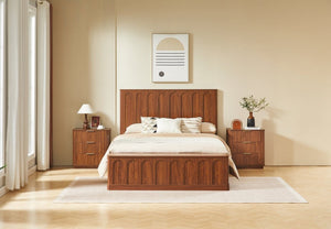 English Elm Queen Platform Bed Mid-Century Arched Headboard Hidden Storage Footboard Walnut Tone Walnut W1820S00074