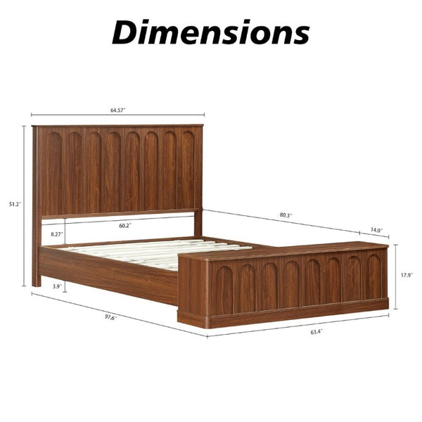English Elm Queen Platform Bed Mid-Century Arched Headboard Hidden Storage Footboard Walnut Tone Walnut W1820S00074