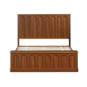 English Elm Queen Platform Bed Mid-Century Arched Headboard Hidden Storage Footboard Walnut Tone Walnut W1820S00074