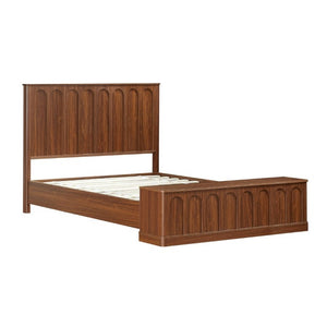 English Elm Queen Platform Bed Mid-Century Arched Headboard Hidden Storage Footboard Walnut Tone Walnut W1820S00074