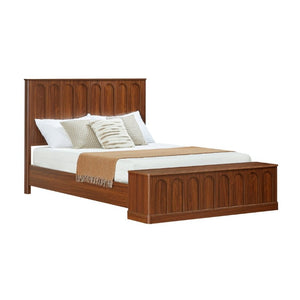 English Elm Queen Platform Bed Mid-Century Arched Headboard Hidden Storage Footboard Walnut Tone Walnut W1820S00074