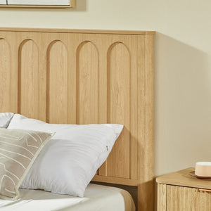 English Elm Queen Platform Bed Mid-Century Arched Headboard Hidden Storage Footboard Walnut Tone Oak W1820S00075