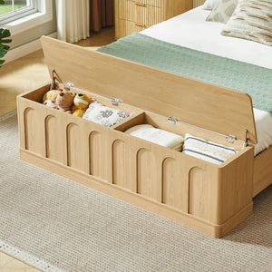 English Elm Queen Platform Bed Mid-Century Arched Headboard Hidden Storage Footboard Walnut Tone Oak W1820S00075