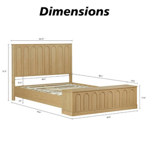 English Elm Queen Platform Bed Mid-Century Arched Headboard Hidden Storage Footboard Walnut Tone Oak W1820S00075