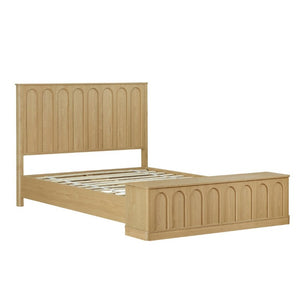 English Elm Queen Platform Bed Mid-Century Arched Headboard Hidden Storage Footboard Walnut Tone Oak W1820S00075