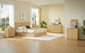 English Elm King Hydraulic Lift Storage Bed Oak Finish Curved Headboard with Wooden Slat Platform W1820S00080