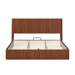 English Elm King Platform Storage Bed Walnut Finish Hydraulic Lift Corrugated Headboard Modern W1820S00081