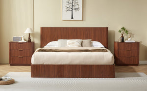 English Elm King Platform Storage Bed Walnut Finish Hydraulic Lift Corrugated Headboard Modern W1820S00081