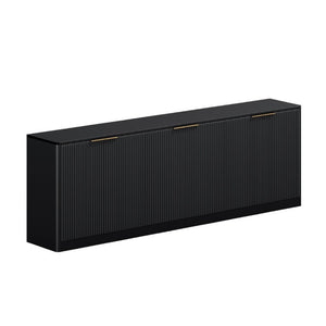 English Elm 94.5 Inch Fluted Matte Credenza with Six Doors for Dining Living or Entryway Black W1820S00082