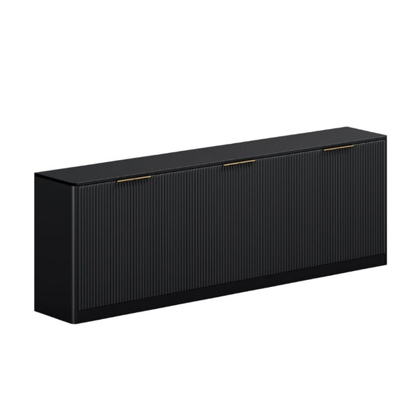 English Elm 94.5 Inch Fluted Matte Credenza with Six Doors for Dining Living or Entryway Black W1820S00082