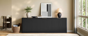 English Elm 94.5 Inch Fluted Matte Credenza with Six Doors for Dining Living or Entryway Black W1820S00082